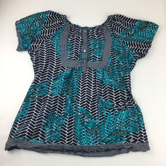 Koi Teal Blue Leaf Print 149PR Bella Scrub Top L